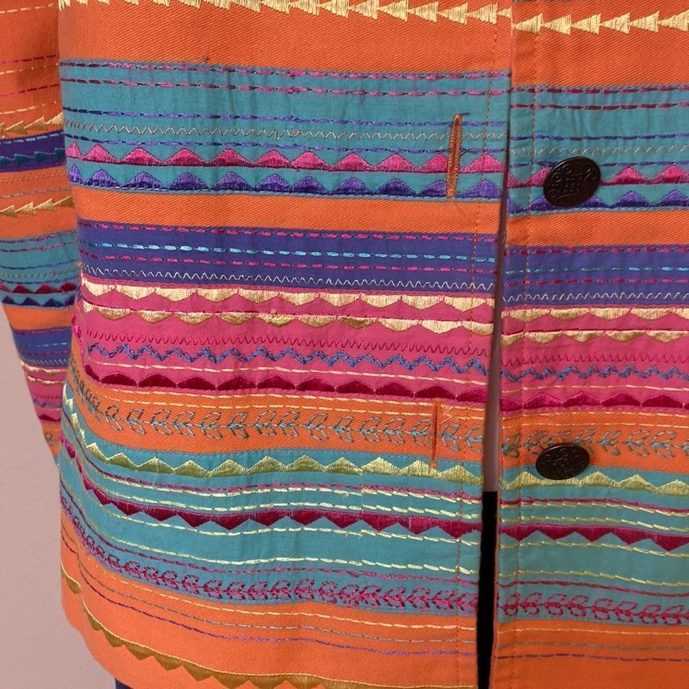 Coldwater Creek Jacket Orange Denim with Embroidery Cotton Size M - Picture 2 of 6